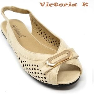 Slingback Open Toe Ballet Flats, B-2621, Beige